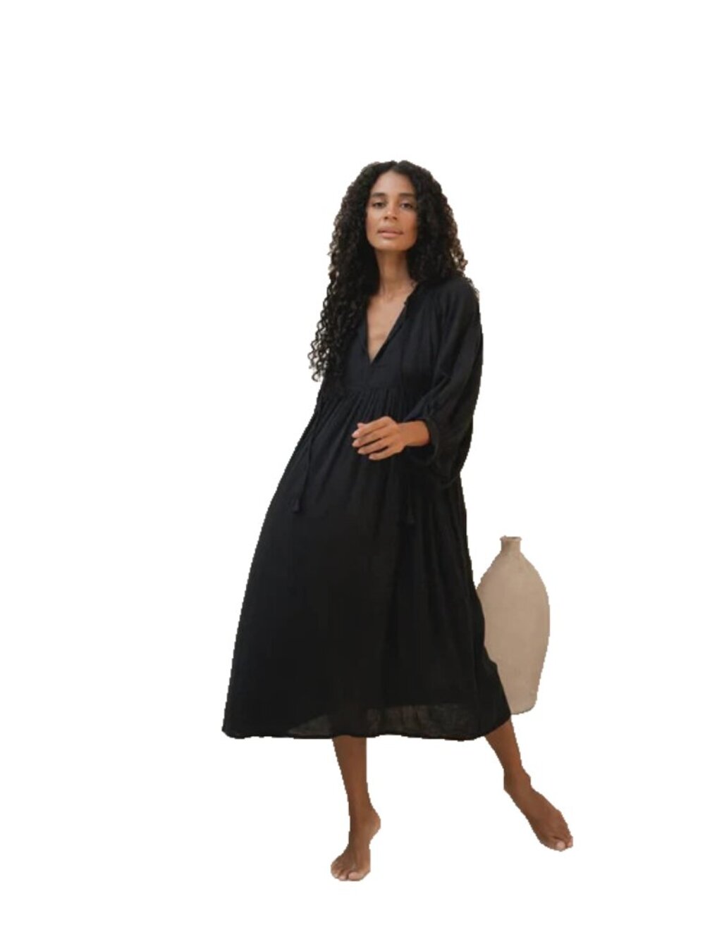 Daughters of India Kyra Midi Dress Black Gauze Women Size 2XL